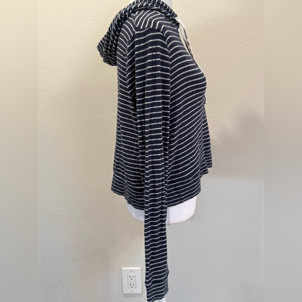 Hollister Striped Cropped Hoodie Navy White Lightweight‎ Size Small - Picture 5 of 8